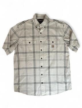 Carhartt 106140 Plaid Shirt Men’s L Tall Malt Black Loose Fit Short Sleeve